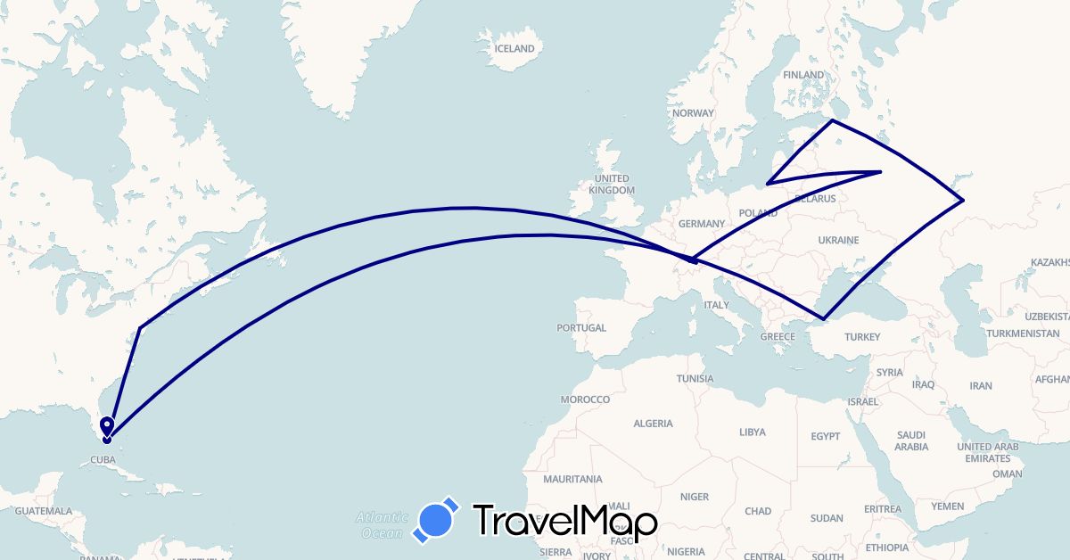 TravelMap itinerary: driving in Switzerland, Liechtenstein, Russia, Turkey, United States (Asia, Europe, North America)
